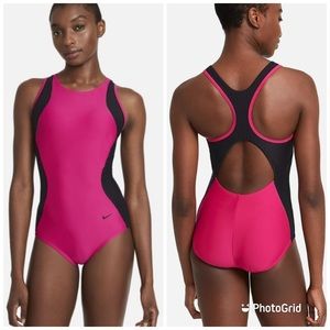 NIKE Hydralock Sculpt Mesh Racerback One Pc Swimsuit Black/Pink L